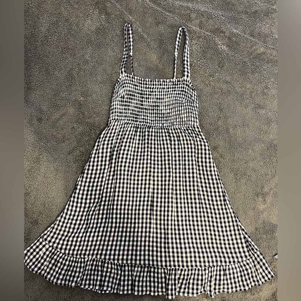 Abercrombie & Fitch Navy Gingham Smocked Mini Dress